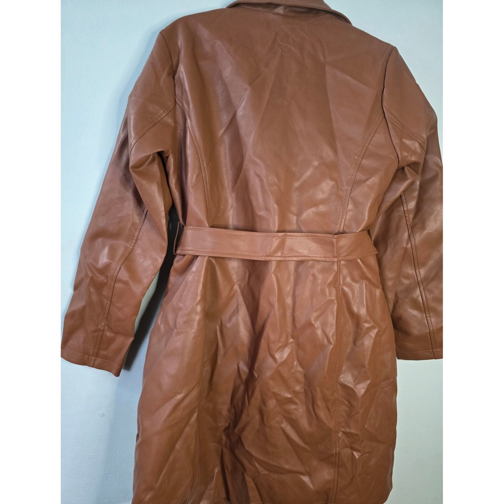 Utcoco Faux Leather Trench Coat Brown Belted Jacket Size M NEW - Picture 12 of 16